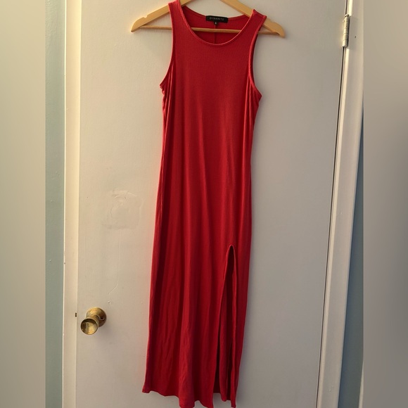Dynamite Dresses & Skirts - Dynamite Sleeveless Coral Ribbed Maxi Dress with Side Slit